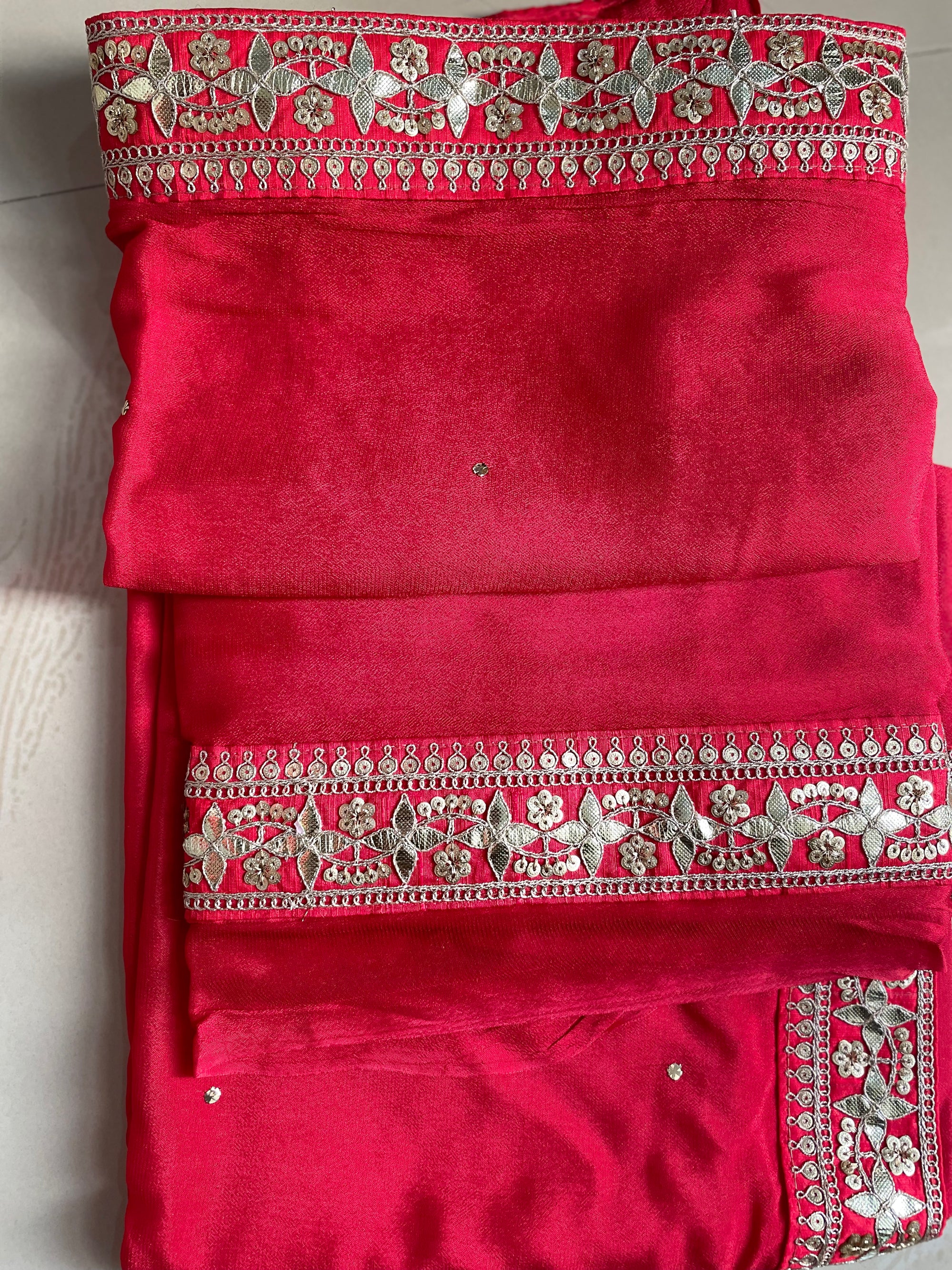 Pure Georgette Saree with Badla and Gota Patti Hand Embroidery Border
