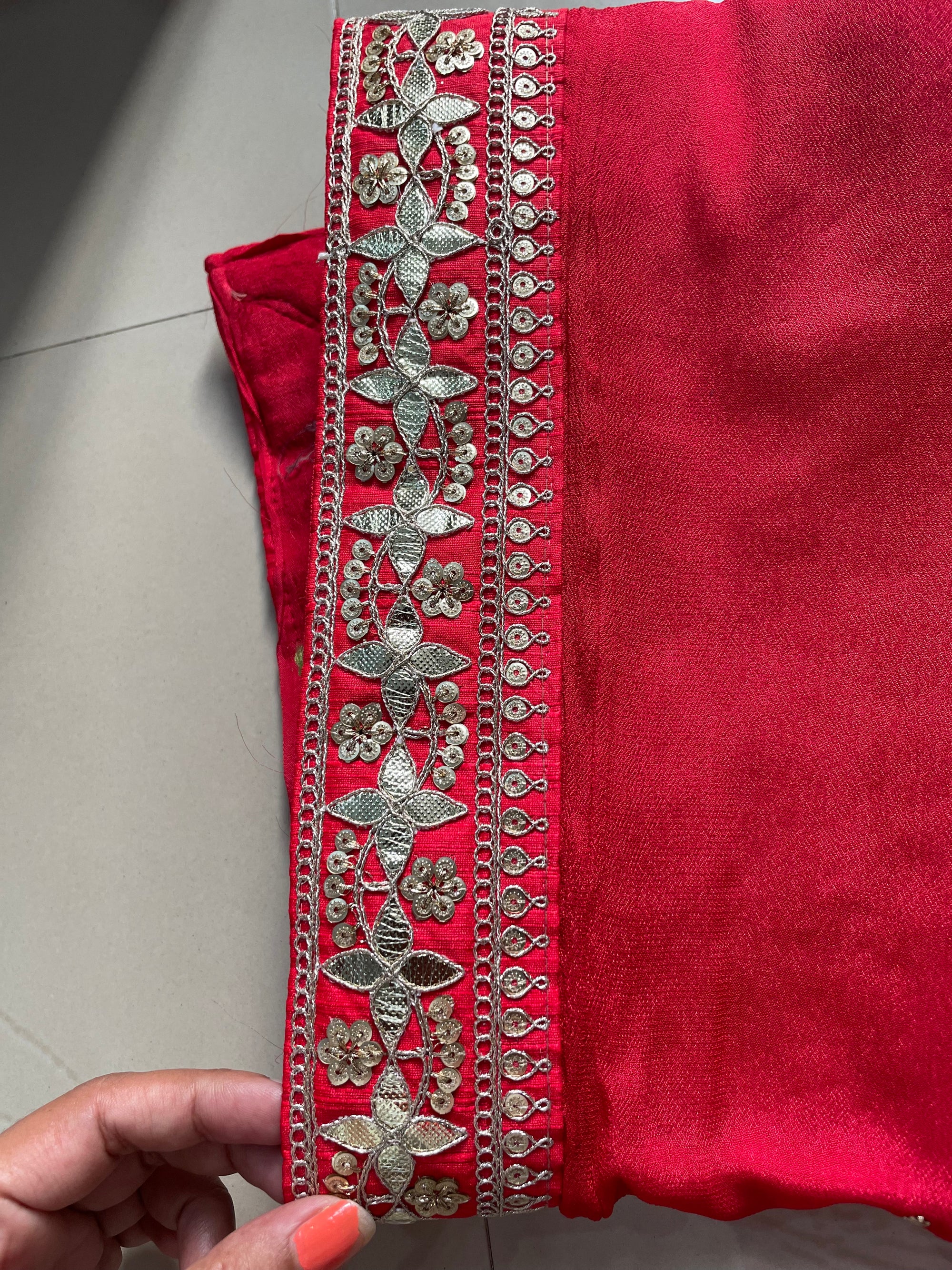 Pure Georgette Saree with Badla and Gota Patti Hand Embroidery Border