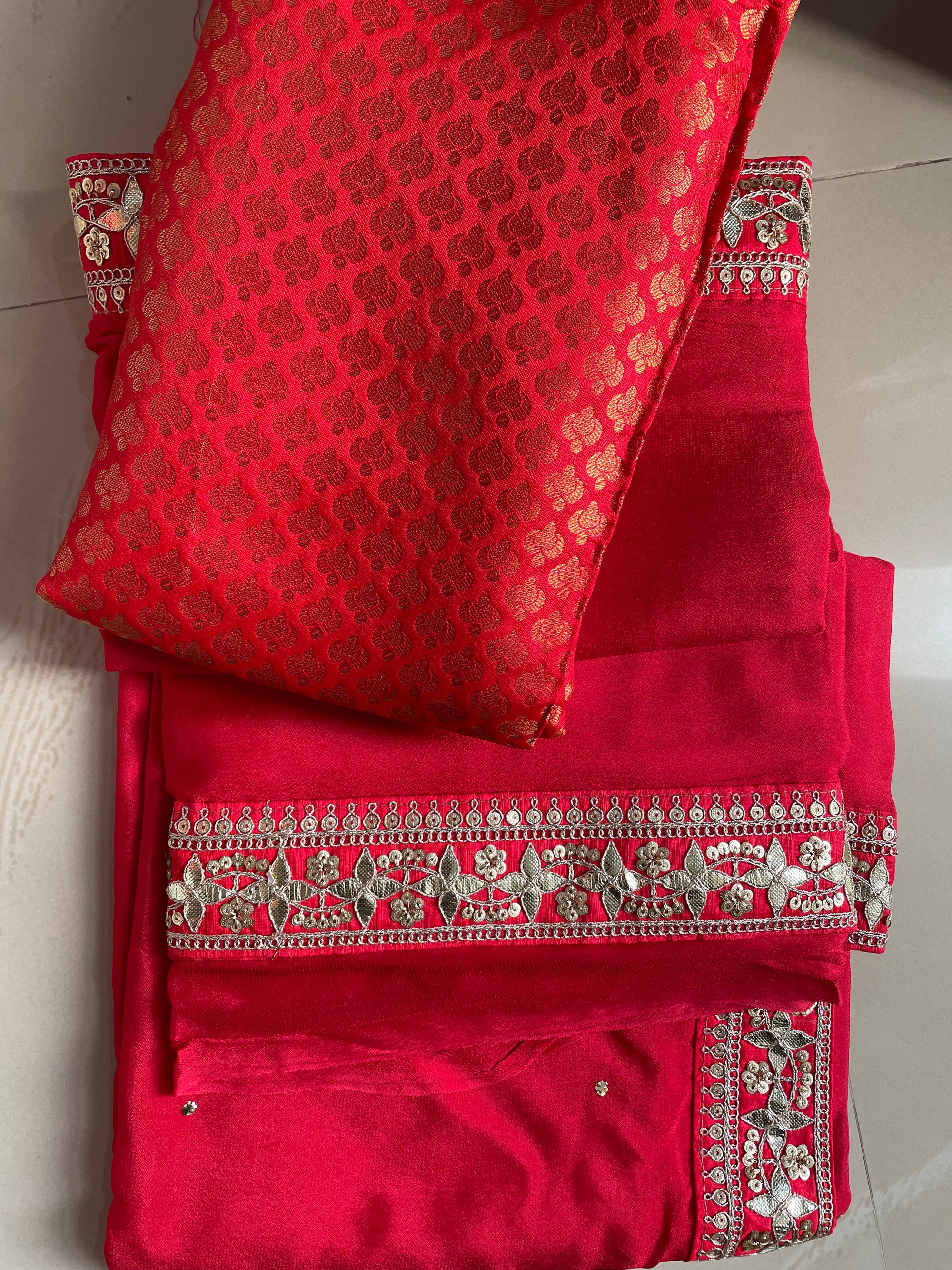 Pure Georgette Saree with Badla and Gota Patti Hand Embroidery Border