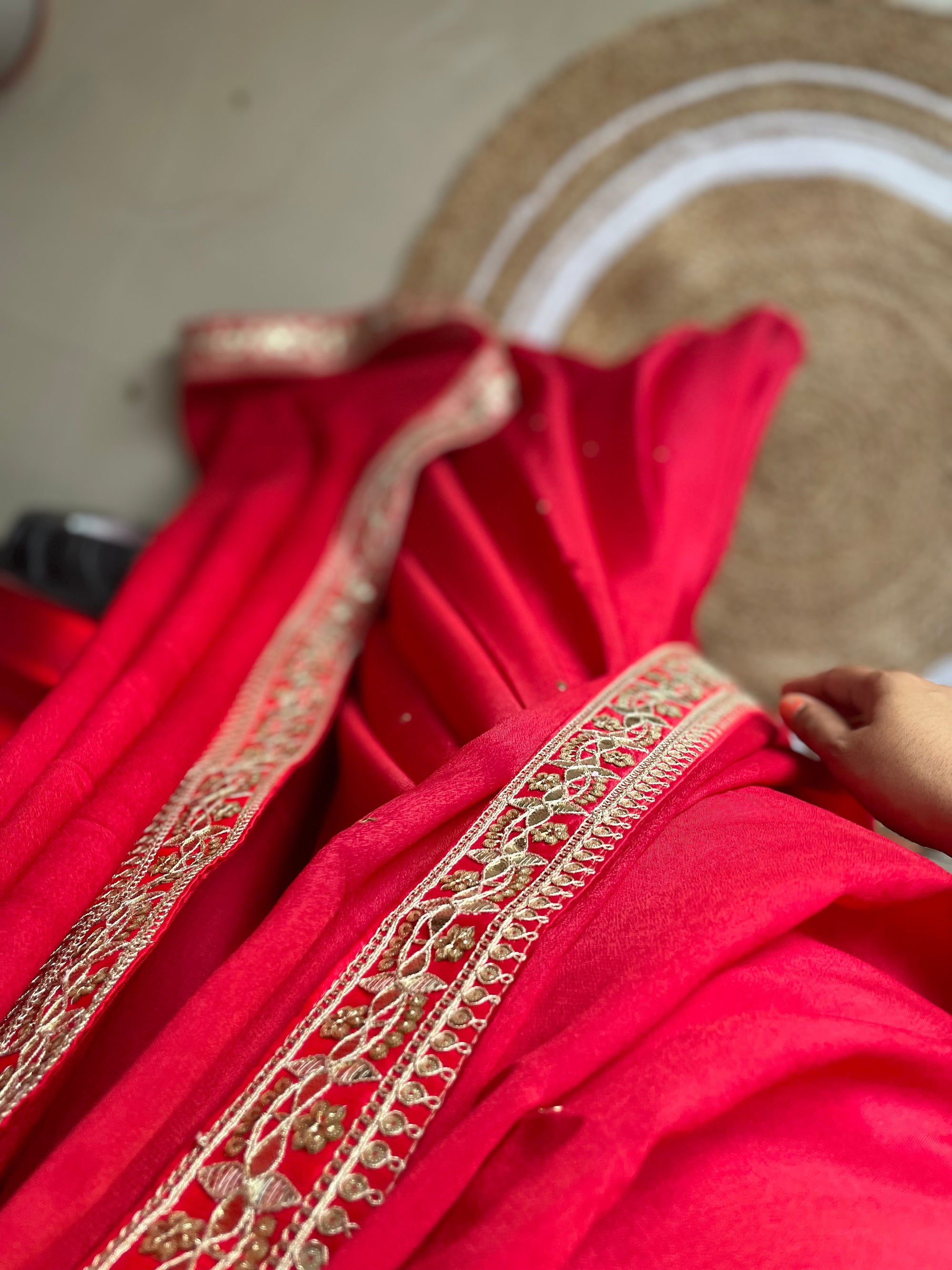 Pure Georgette Saree with Badla and Gota Patti Hand Embroidery Border