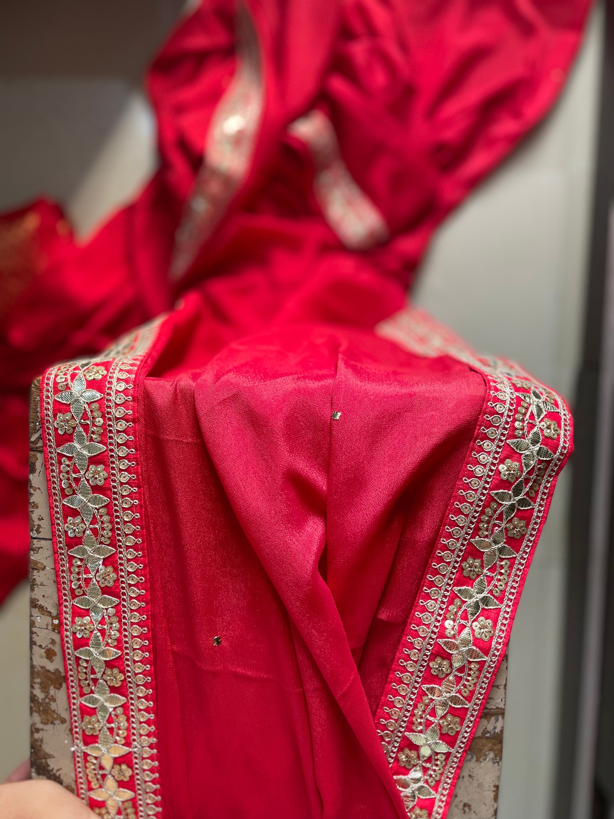 Pure Georgette Saree with Badla and Gota Patti Hand Embroidery Border
