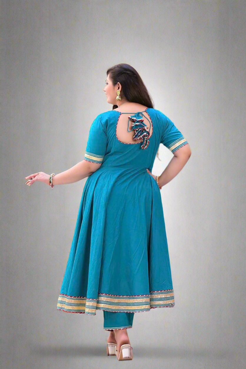 Rama Green Anarkali Suit Set with Gharchola Dupatta