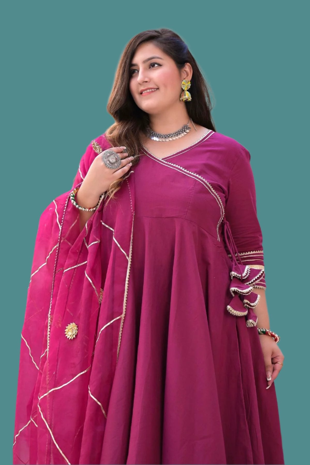 Wine Anarkali Suit with Gota Patti Work - Plus Size