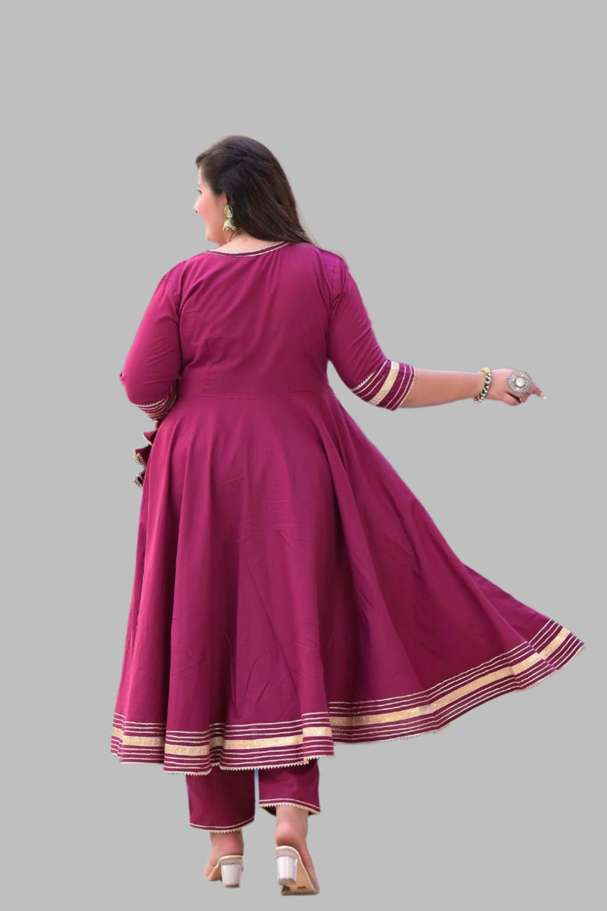 Wine Anarkali Suit with Gota Patti Work - Plus Size