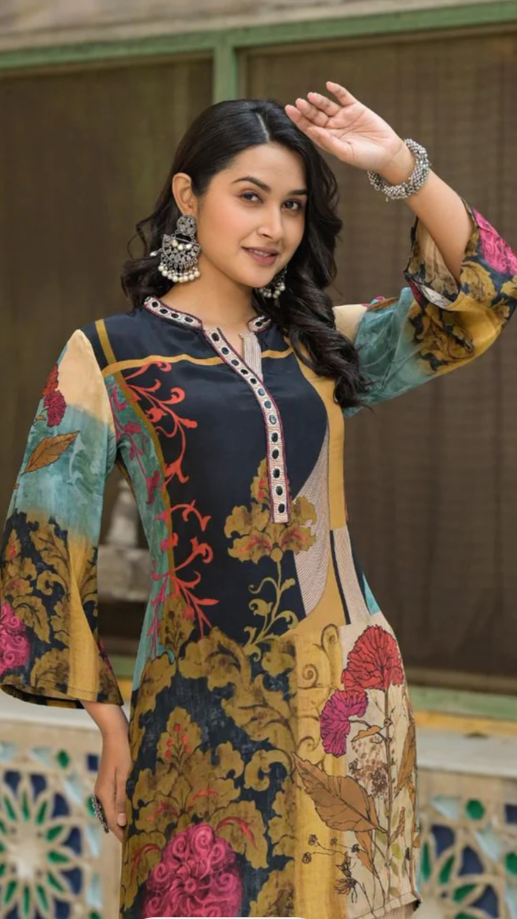 Elegant Crepe Silk Co-Ord Set with Floral Design