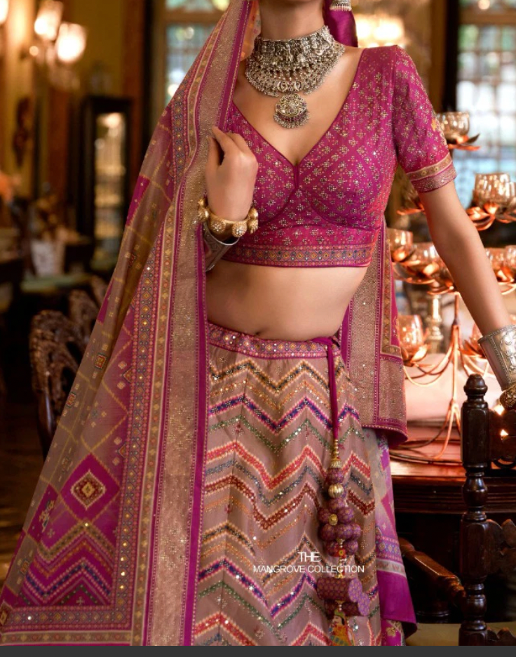 Rani Pink Rajwadi Silk Lehenga Choli with Sparkle & Mirror Work