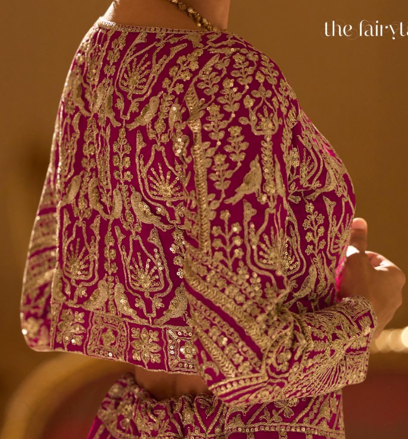 Rani Pink Premium Georgette Lehenga with Heavy Embroidered Blouse & Shrug