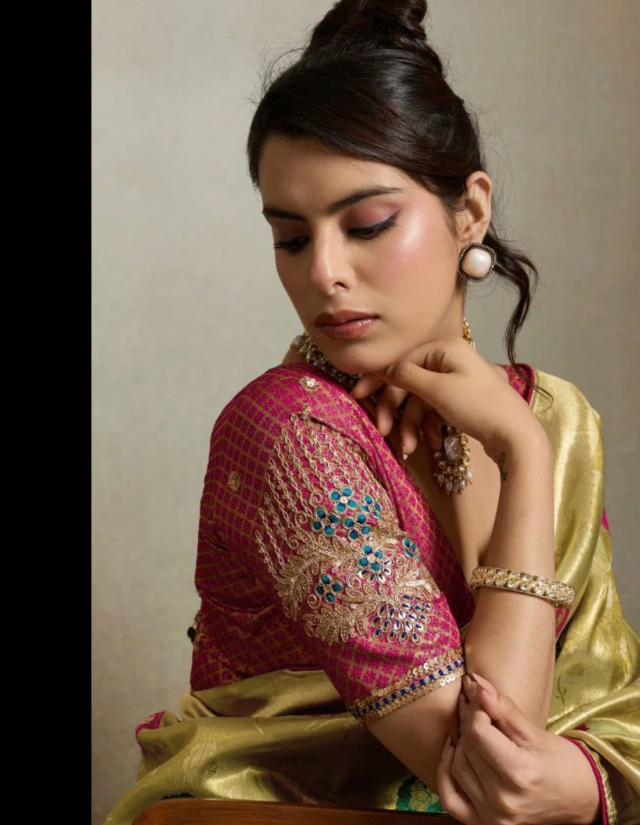 Meenakari Tissue Banarasi Silk Saree with Embroidered Brocade Blouse