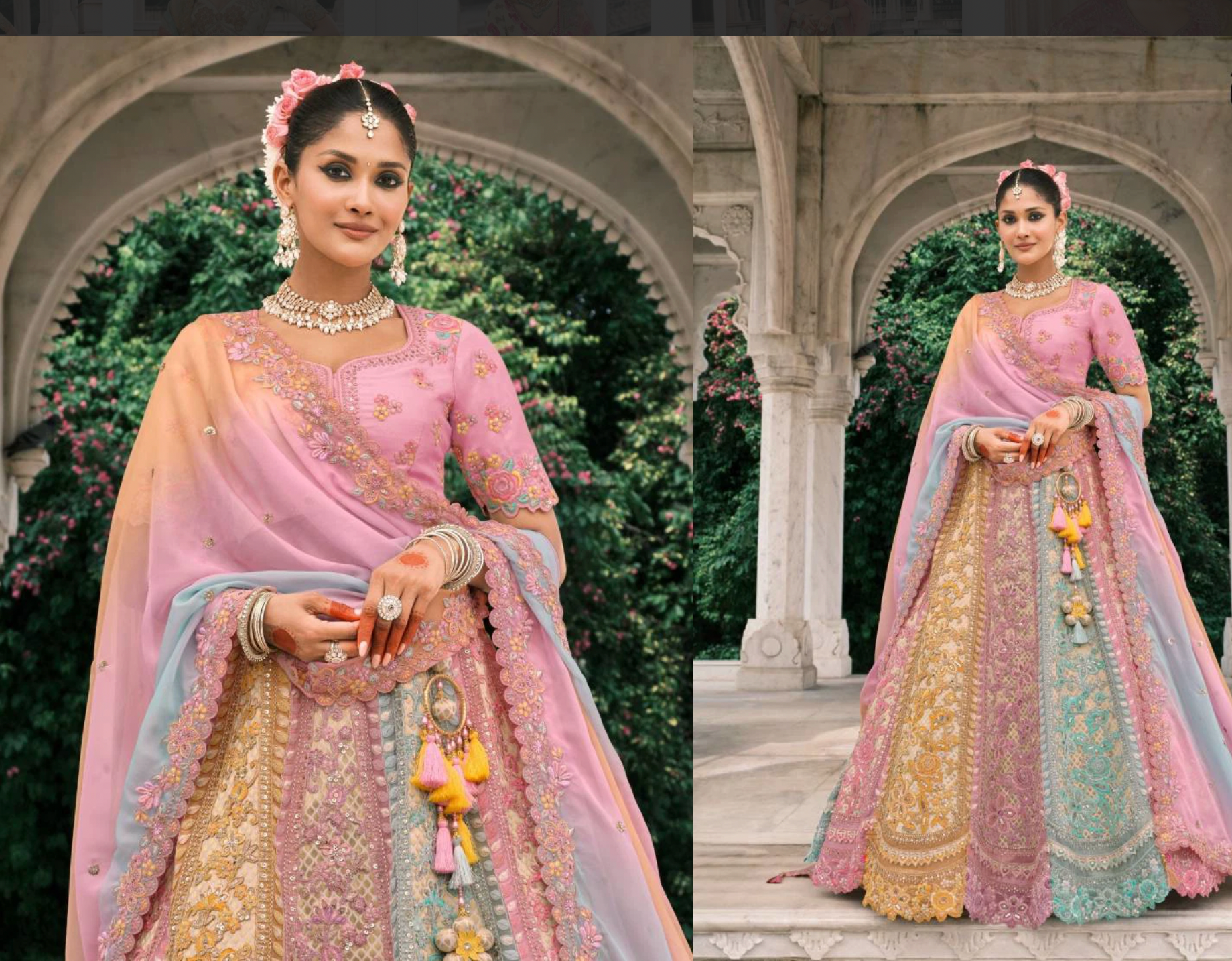 Pastel Multicolour Embroidered Silk Lehenga Choli with Blush Pink Dupatta