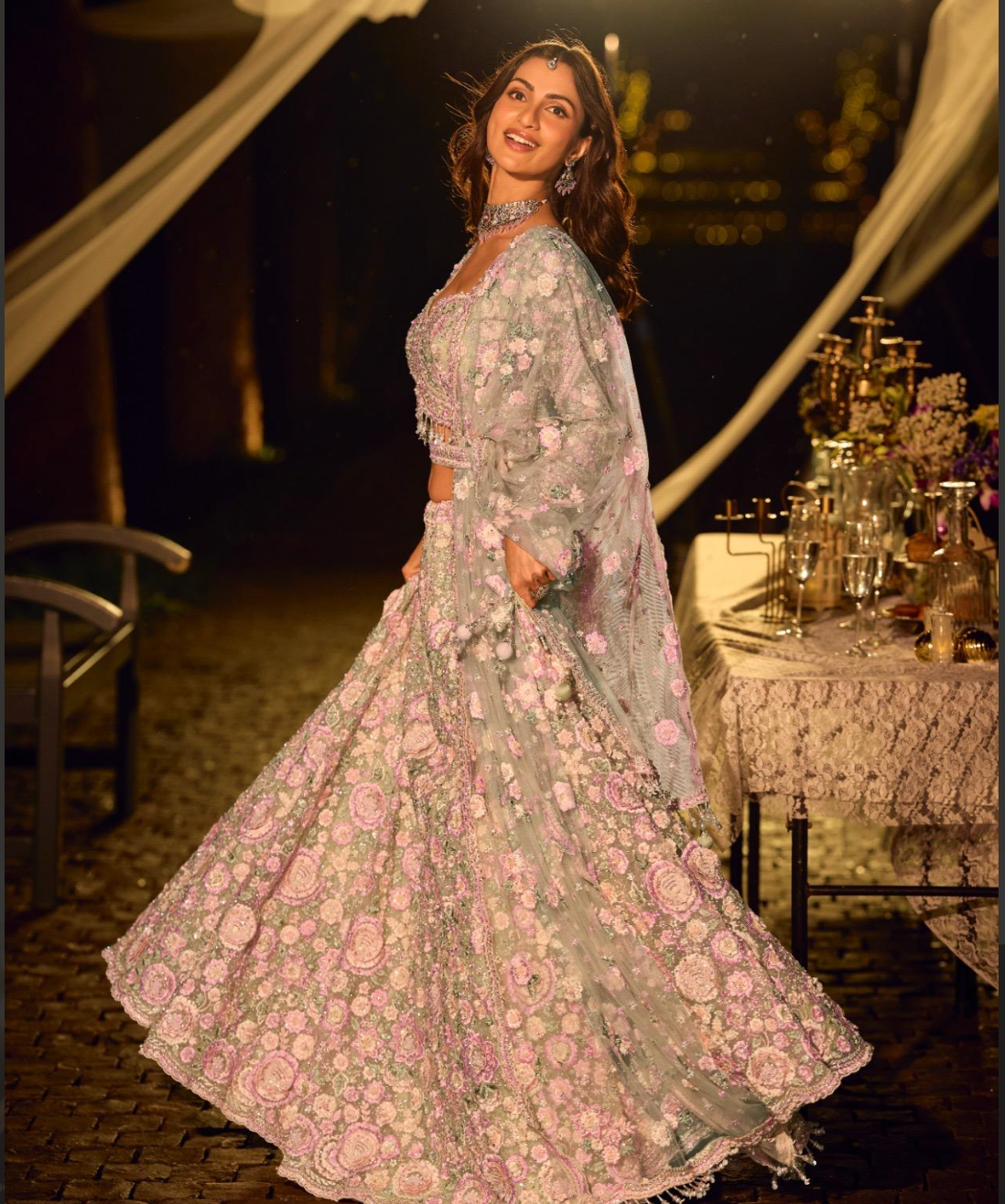 Pastel Mint Net Embroidered Mirror Work Designer Lehenga Choli