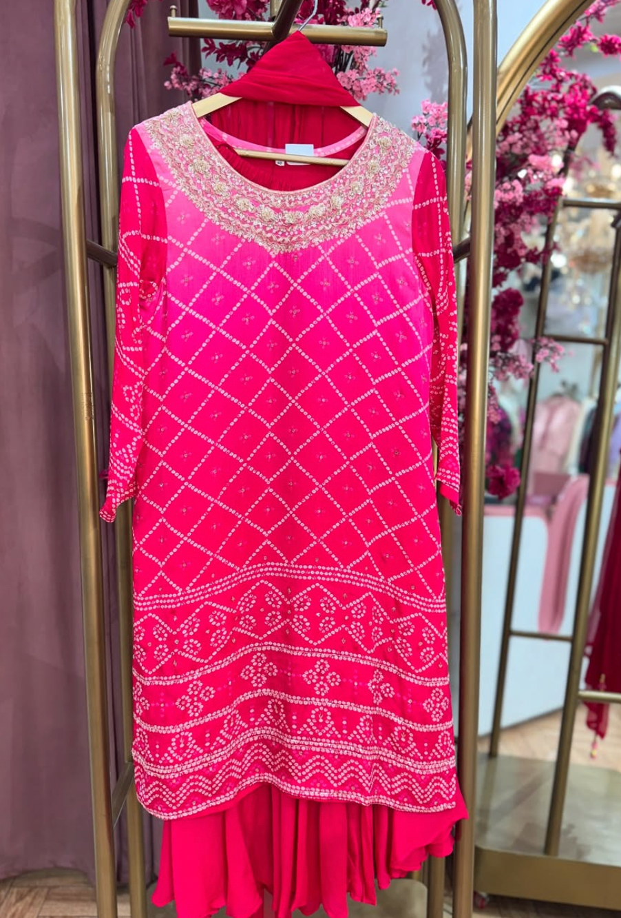 Teal Blue and Pink Georgette Printed & Embroidered Kurta Pant Set with Chiffon Dupatta