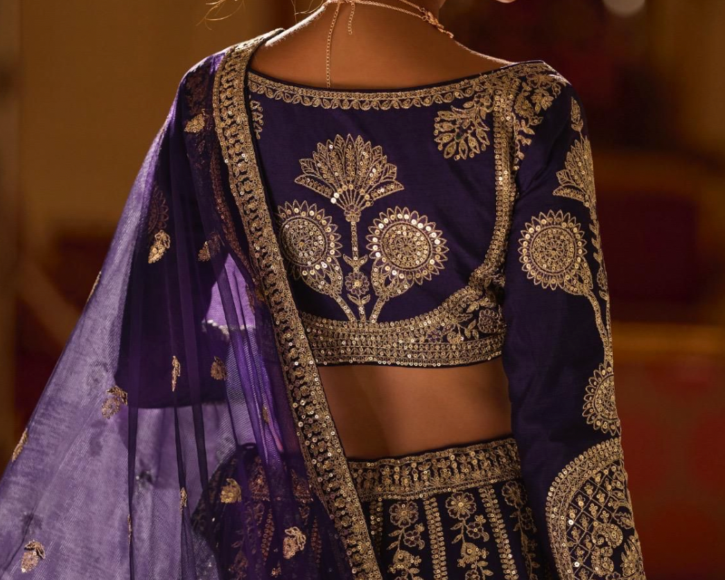 Midnight Navy Royale Bridal Lehenga Set with Full Hand Mirror Embroidery