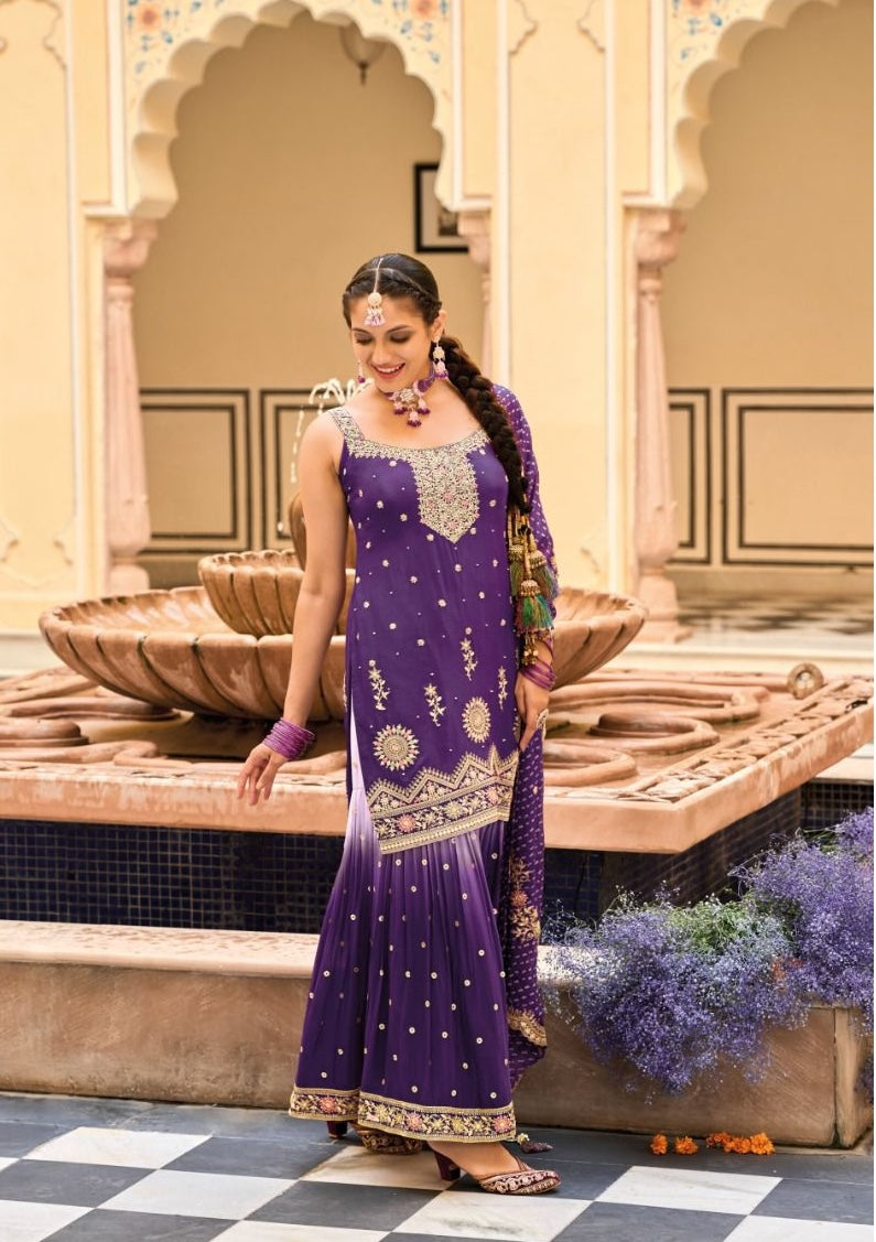 Purple Embellished Sharara Suit