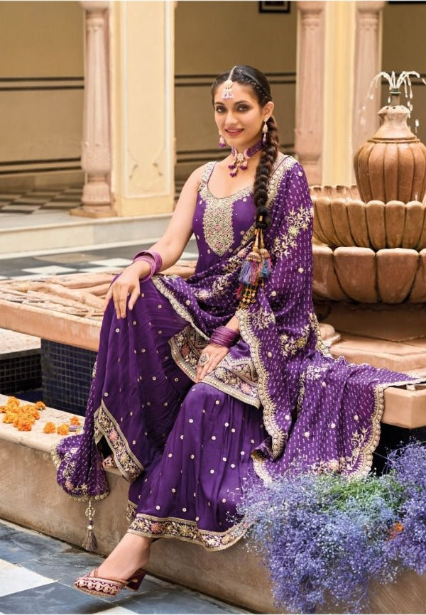 Purple Embellished Sharara Suit