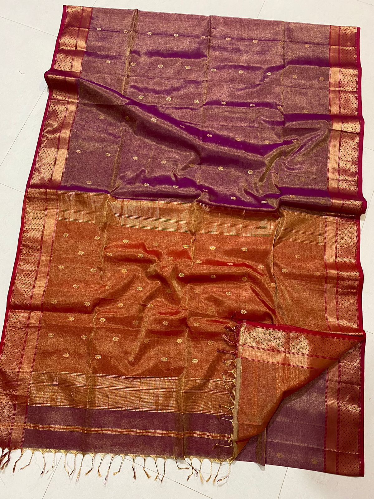 Premium Tissue Silk Maheshwari Saree with Dual-Tone Borders – Wedding Collection