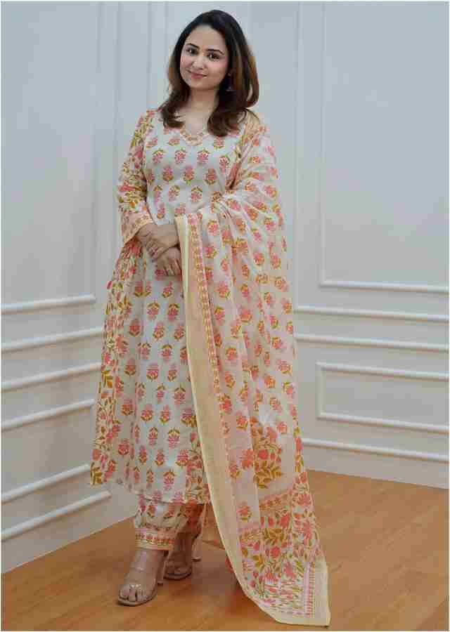 IndiWesto Pure Cotton Handblock Print Suit Set with Dupatta - Mohini Collection