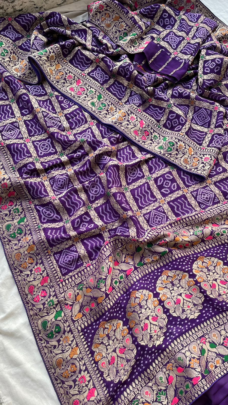 Pure Meenakari Khaddi Georgette Bandhani