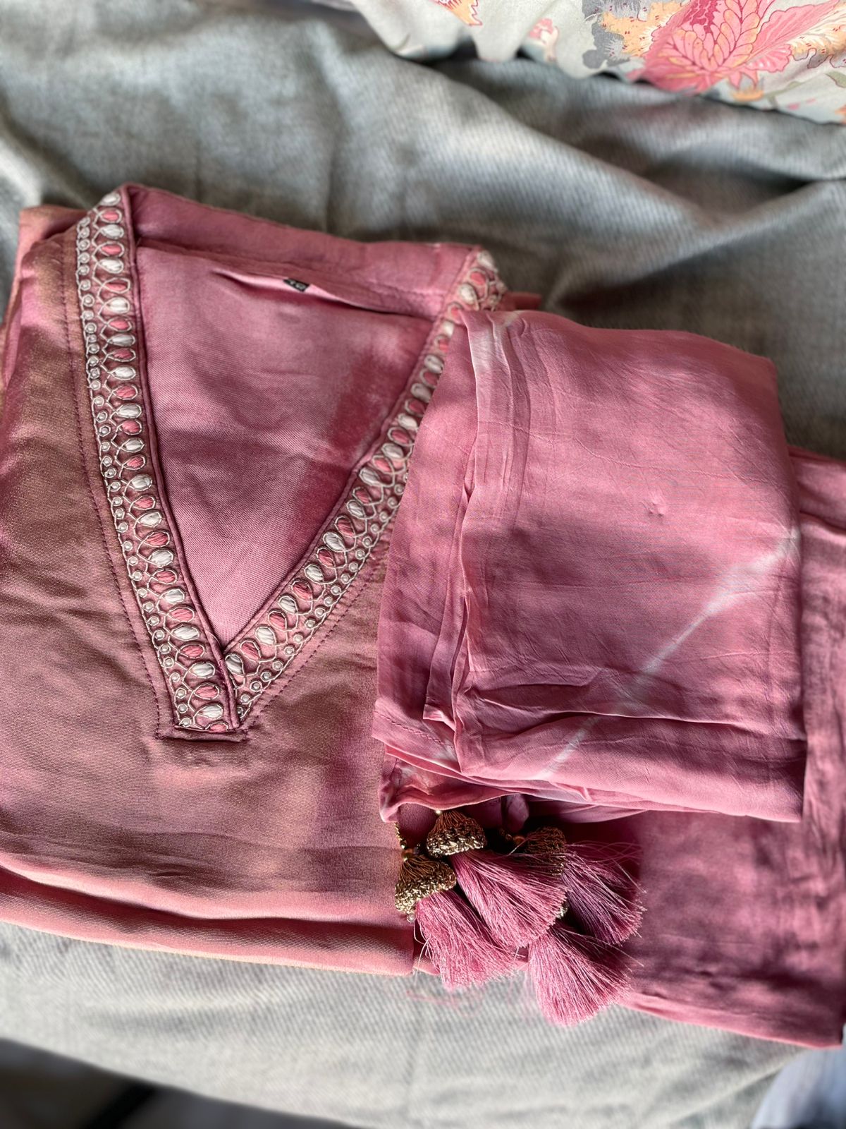 Elegant Tissue Silk Kurta Set with Handcrafted Dupatta