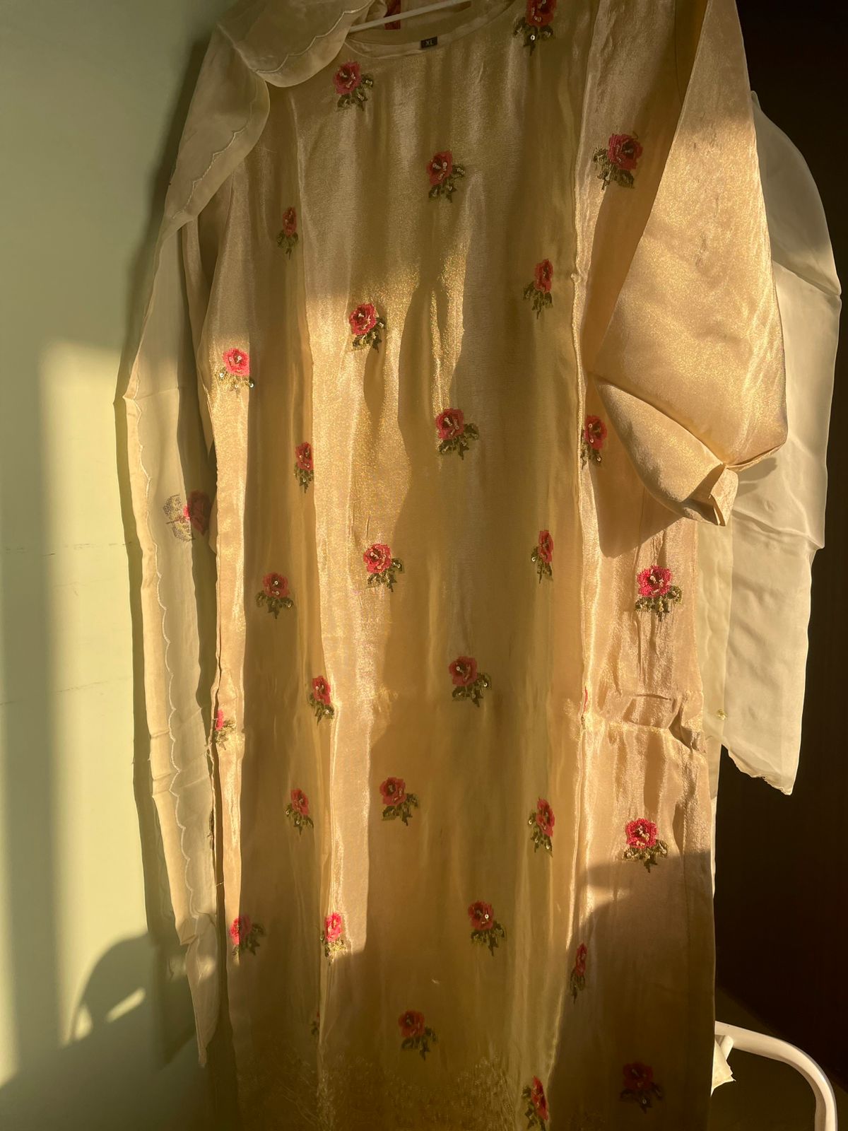 Shimmer Silk Handworked Suit Set with Embroidered Dupatta