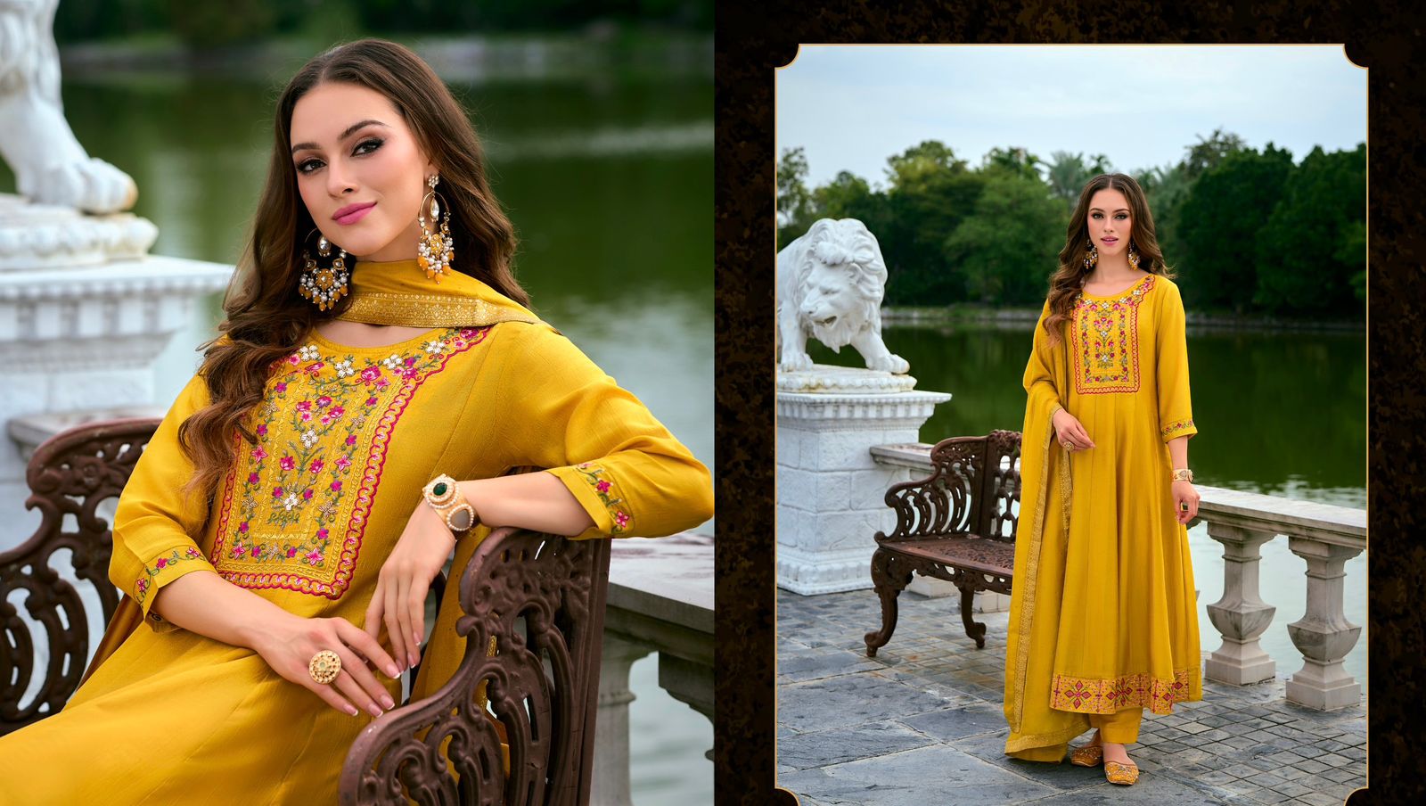 Anarkali Suit Set with Embroidery and Handwork on Vichitra Silk
