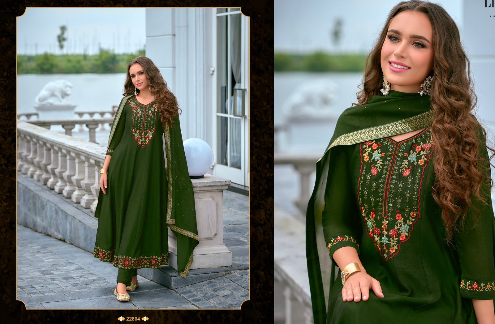Anarkali Suit Set with Embroidery and Handwork on Vichitra Silk