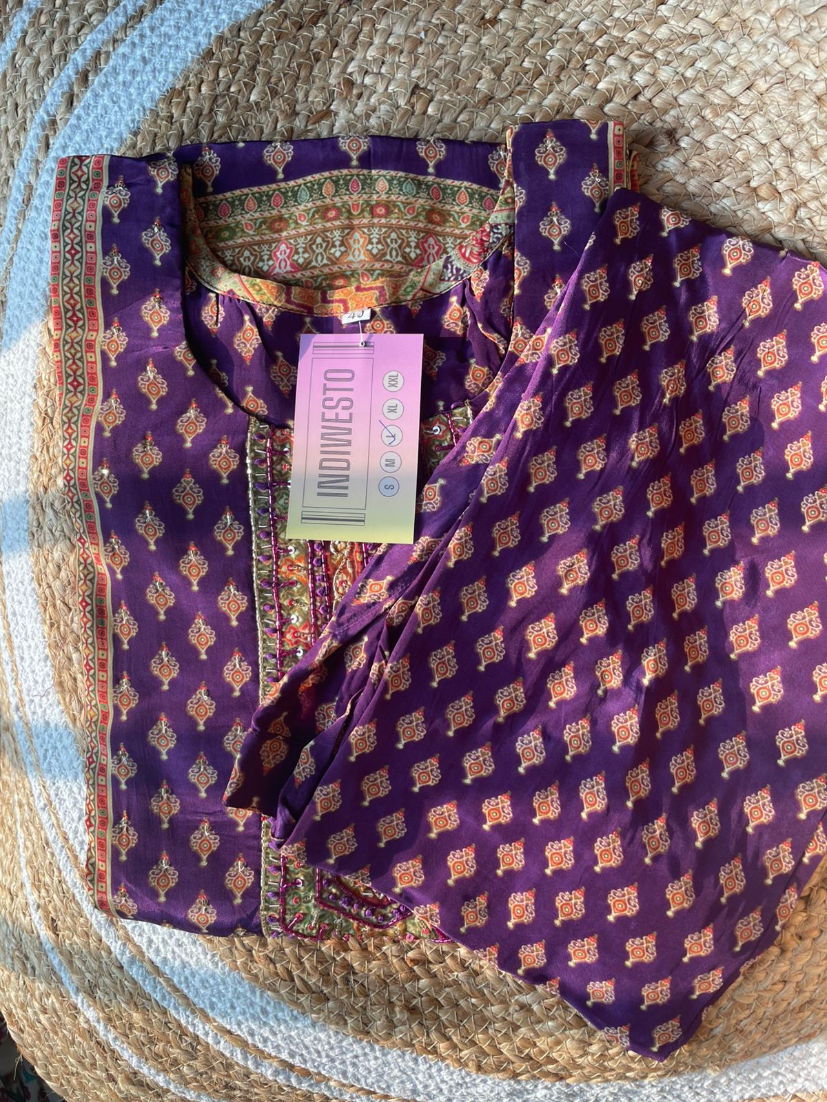 Purple Crepe Silk Co-ord Set with Hand Embroidery and Prints