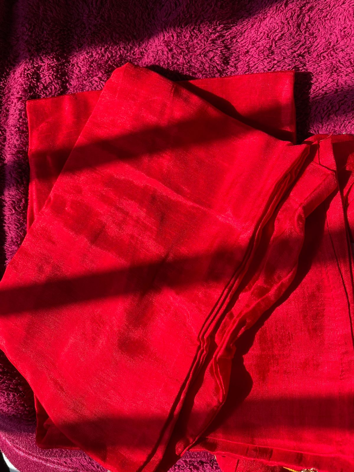Red Dola Silk Suit Set with Intricate Handwork and Dupatta