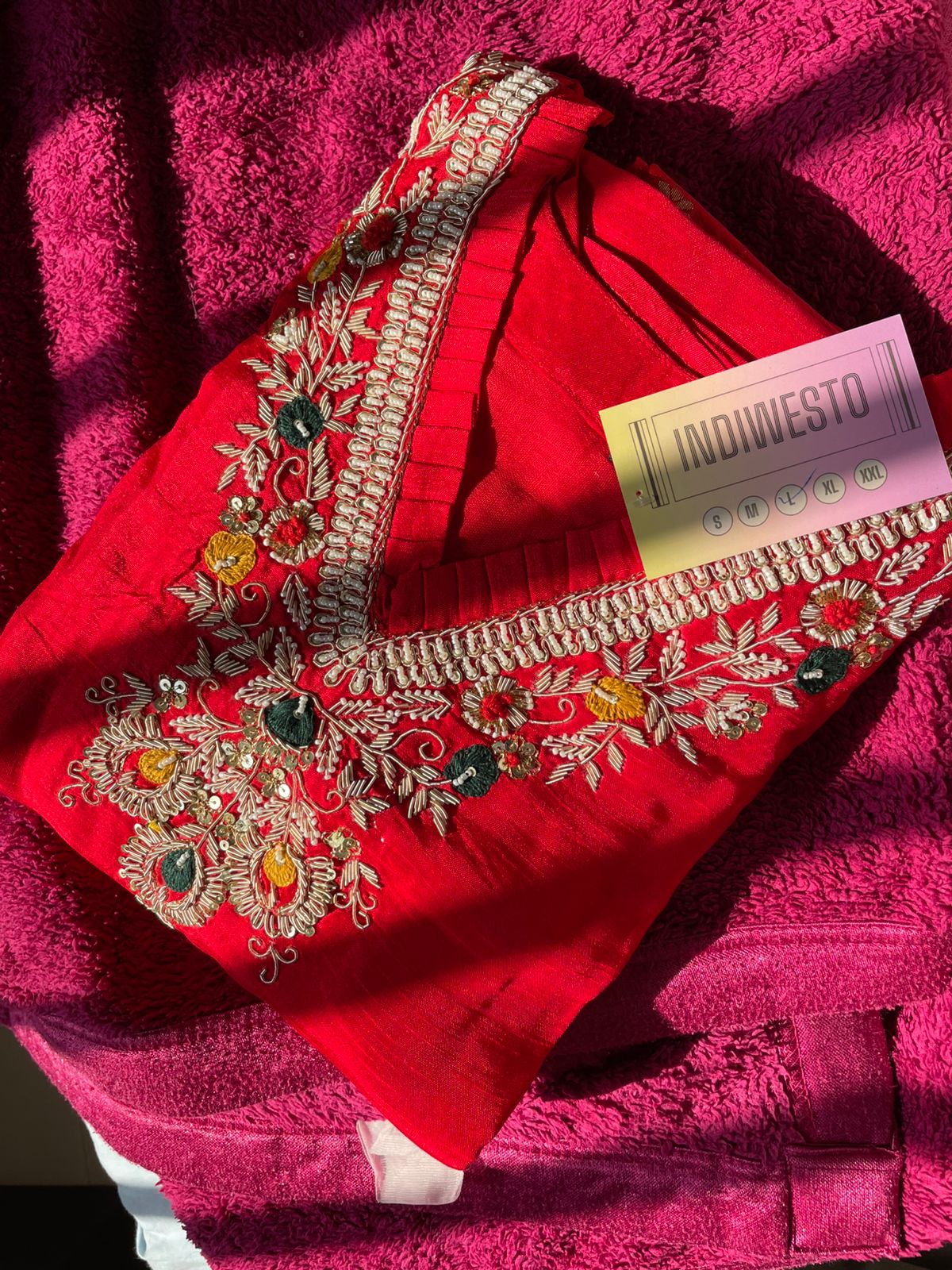 Red Dola Silk Suit Set with Intricate Handwork and Dupatta