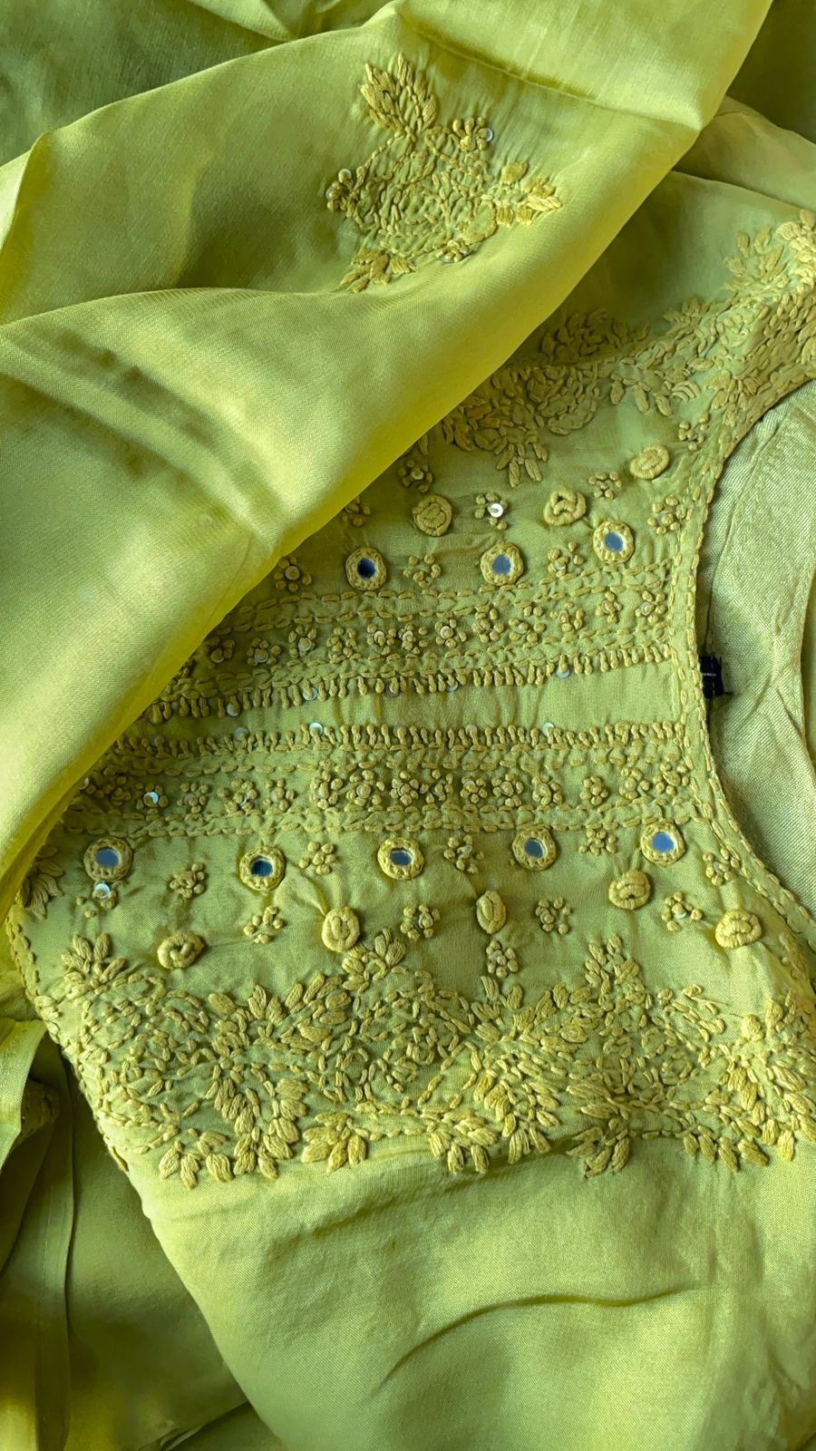 Mehndi Green Chikankari Kurta Set with Shimmer Silk Fabric