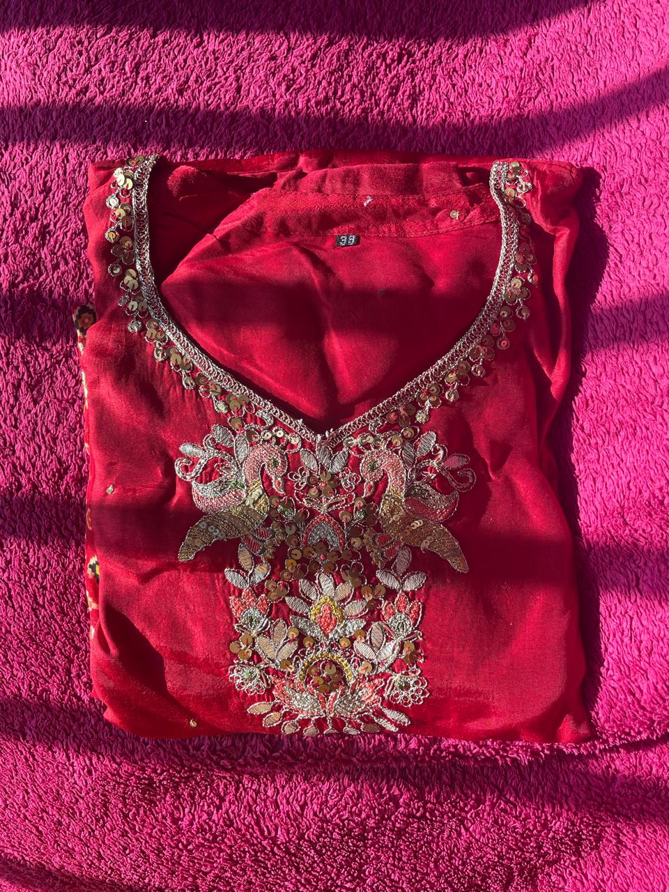 Red Dola Silk Suit Set with Gharchola Dupatta