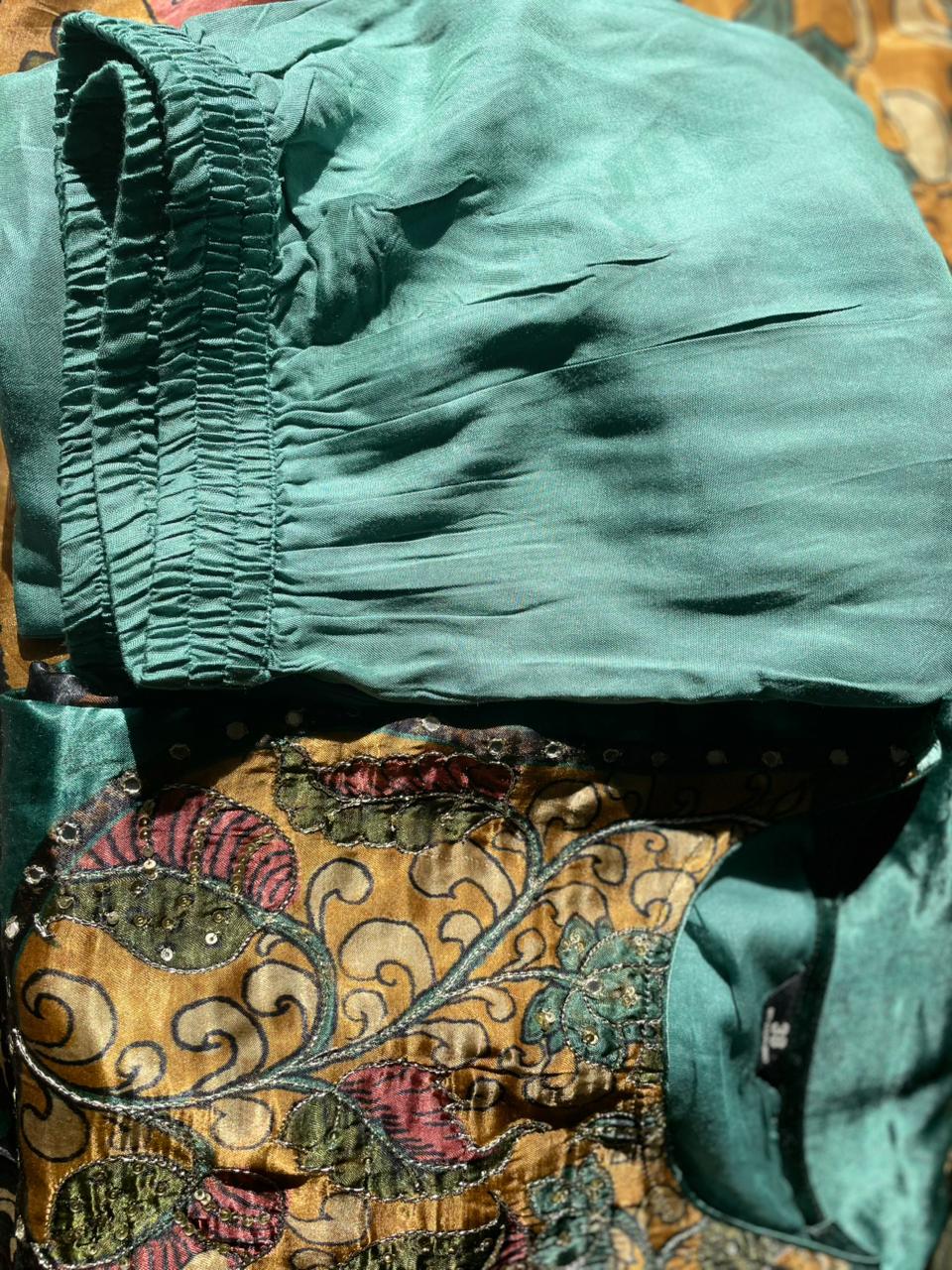 Emerald Green Gajji Silk Suit Set with Embroidered Detailing