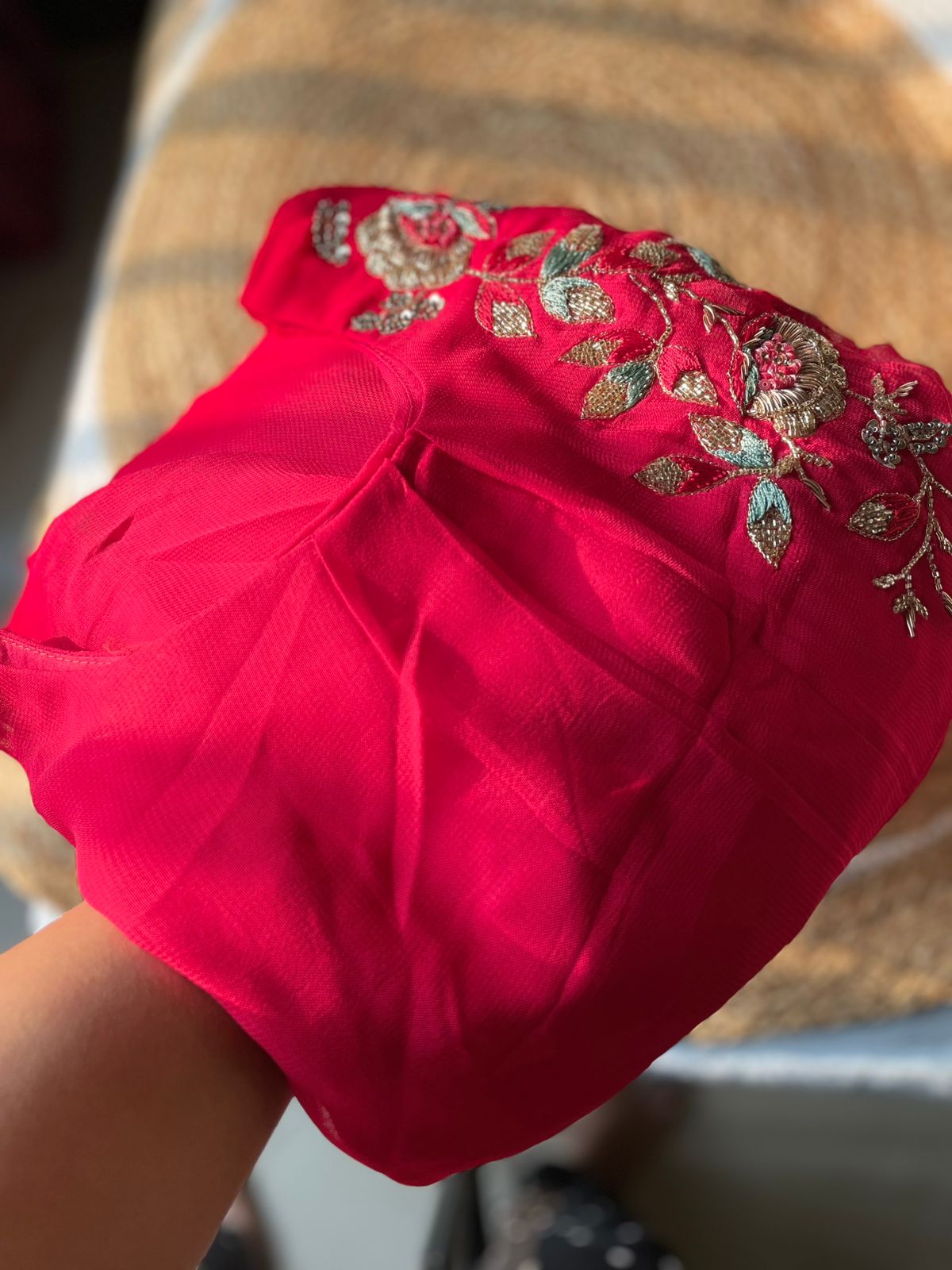 Cherry Red Indo Western Cape Style Embroidery Co-Ord Set with Tulip Pant
