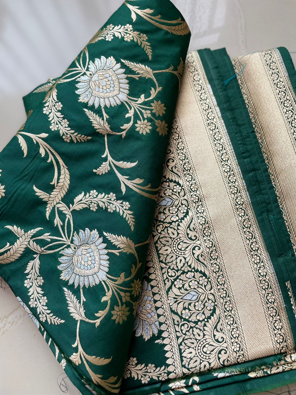 Luxurious Semi Katan Silk Saree with Intricate Floral Motifs