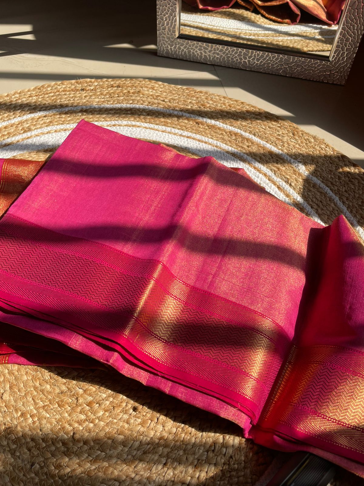 Elegant Maheshwari Tissue Silk Saree with Rich Zari Border