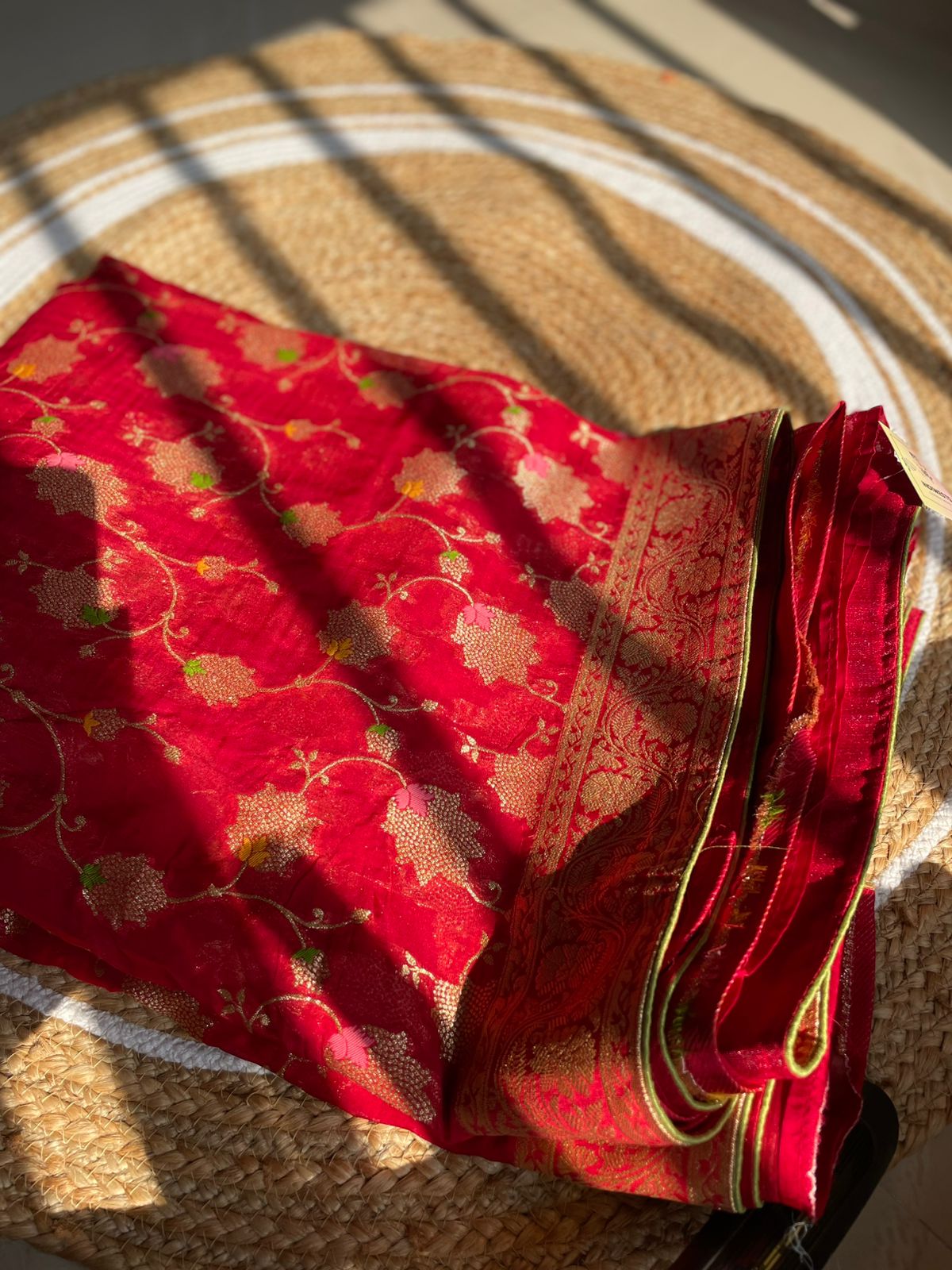 Luxurious Red Meenakari Georgette Saree with Intricate Zari Work