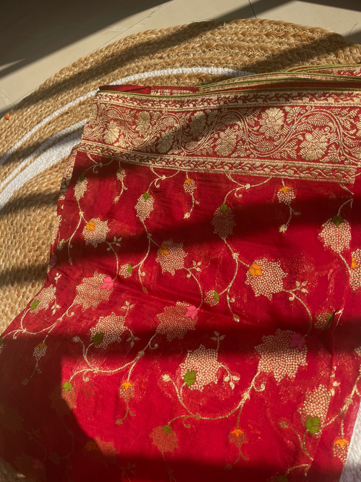Luxurious Red Meenakari Georgette Saree with Intricate Zari Work