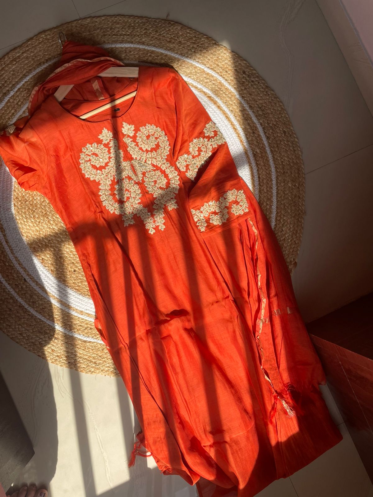 Elegant Orange Chanderi Silk Suit Set with Exquisite Embroidery – Festive & Party Wear