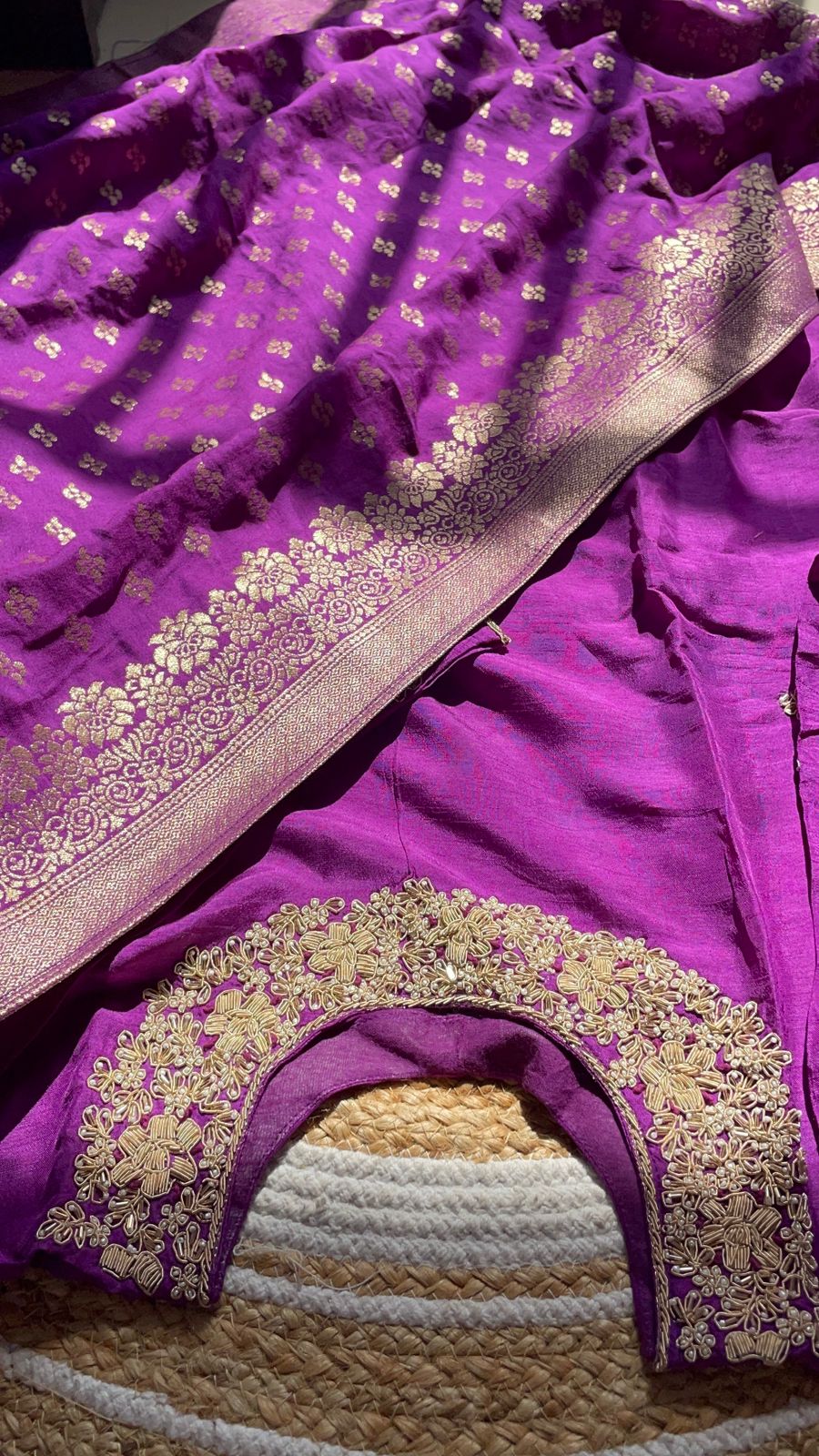Luxurious Russian Silk Purple Zardosi Work Suit Set – Festive & Party Wear