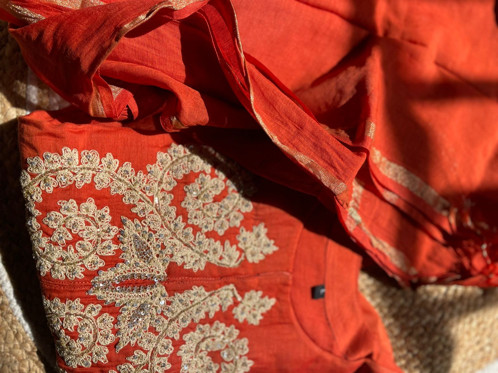 Elegant Orange Chanderi Silk Suit Set with Exquisite Embroidery – Festive & Party Wear