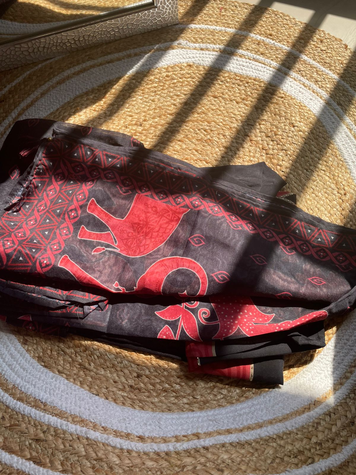 Silk Animal Print Suit Set – Black & Red Handcrafted Elegance