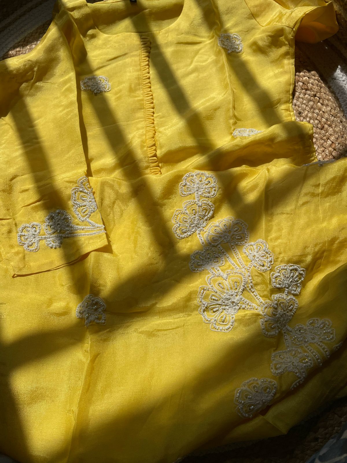 Lemon Elegant Tissue Silk Suit – Handcrafted Embroidery & Sheer Elegance