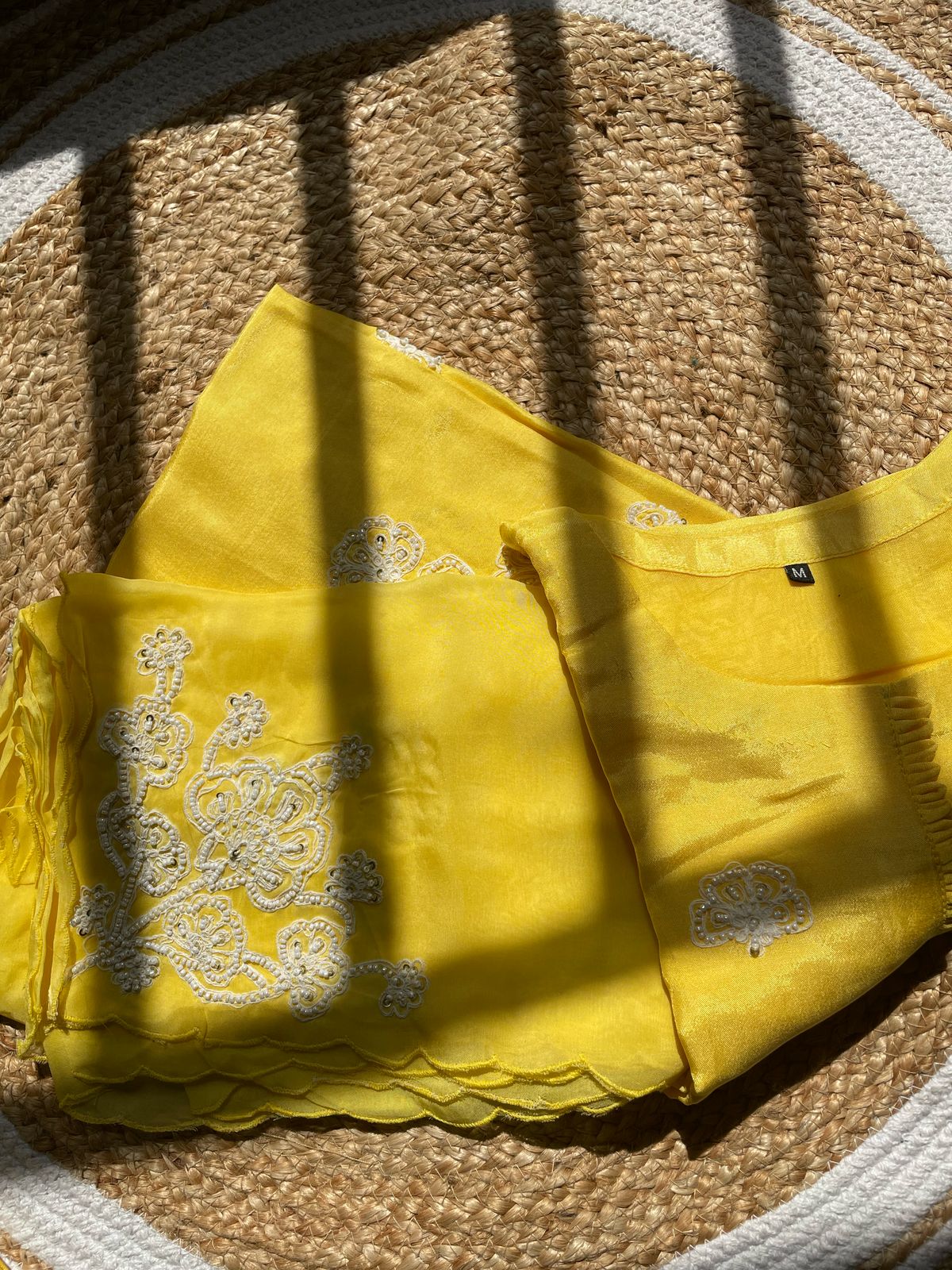 Lemon Elegant Tissue Silk Suit – Handcrafted Embroidery & Sheer Elegance
