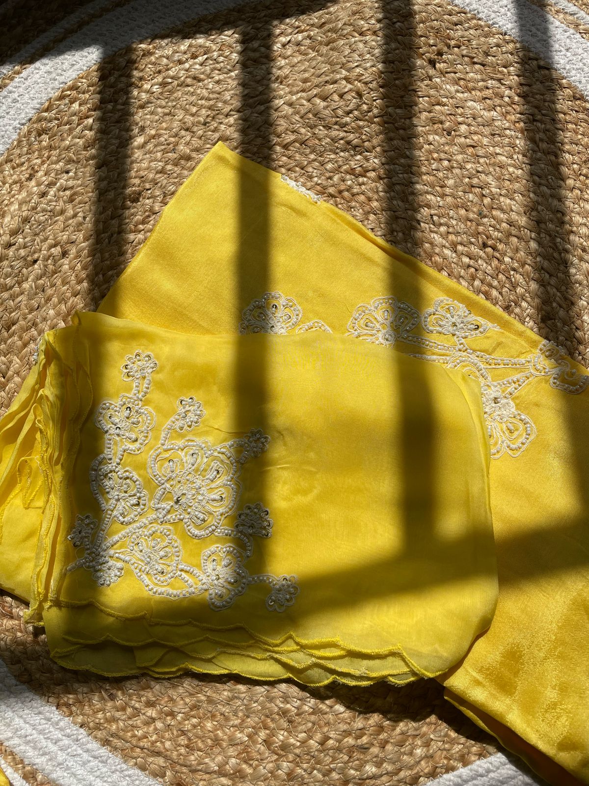 Lemon Elegant Tissue Silk Suit – Handcrafted Embroidery & Sheer Elegance