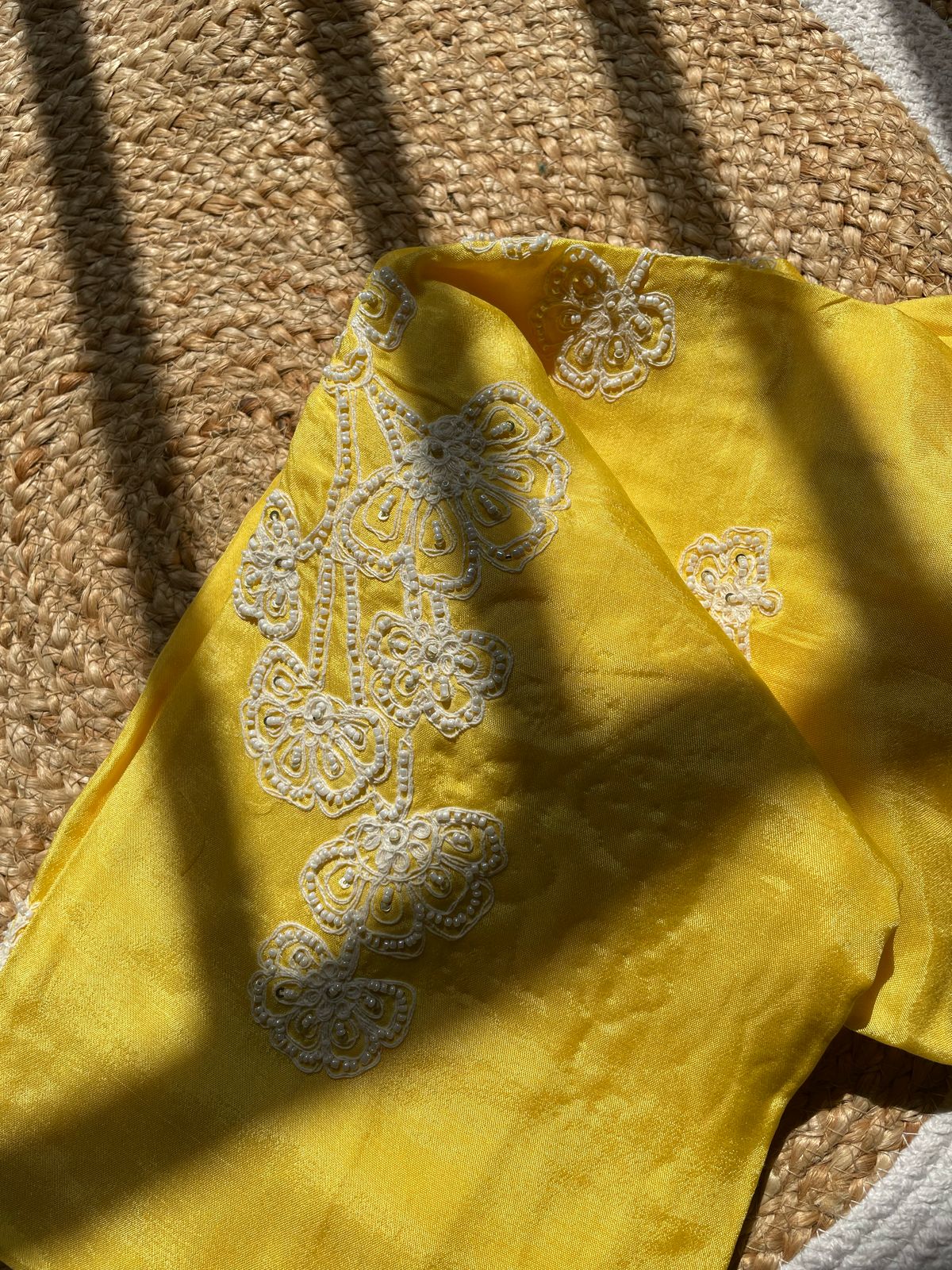 Lemon Elegant Tissue Silk Suit – Handcrafted Embroidery & Sheer Elegance