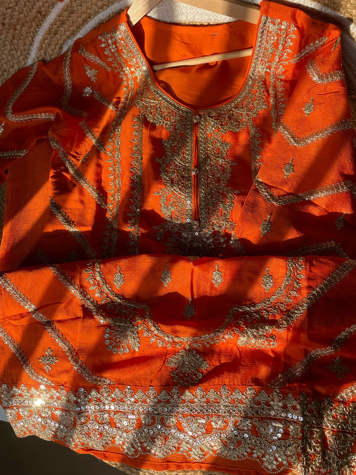 Elegant OrangePink Chinnon Sharara Set with Heavy Embroidery