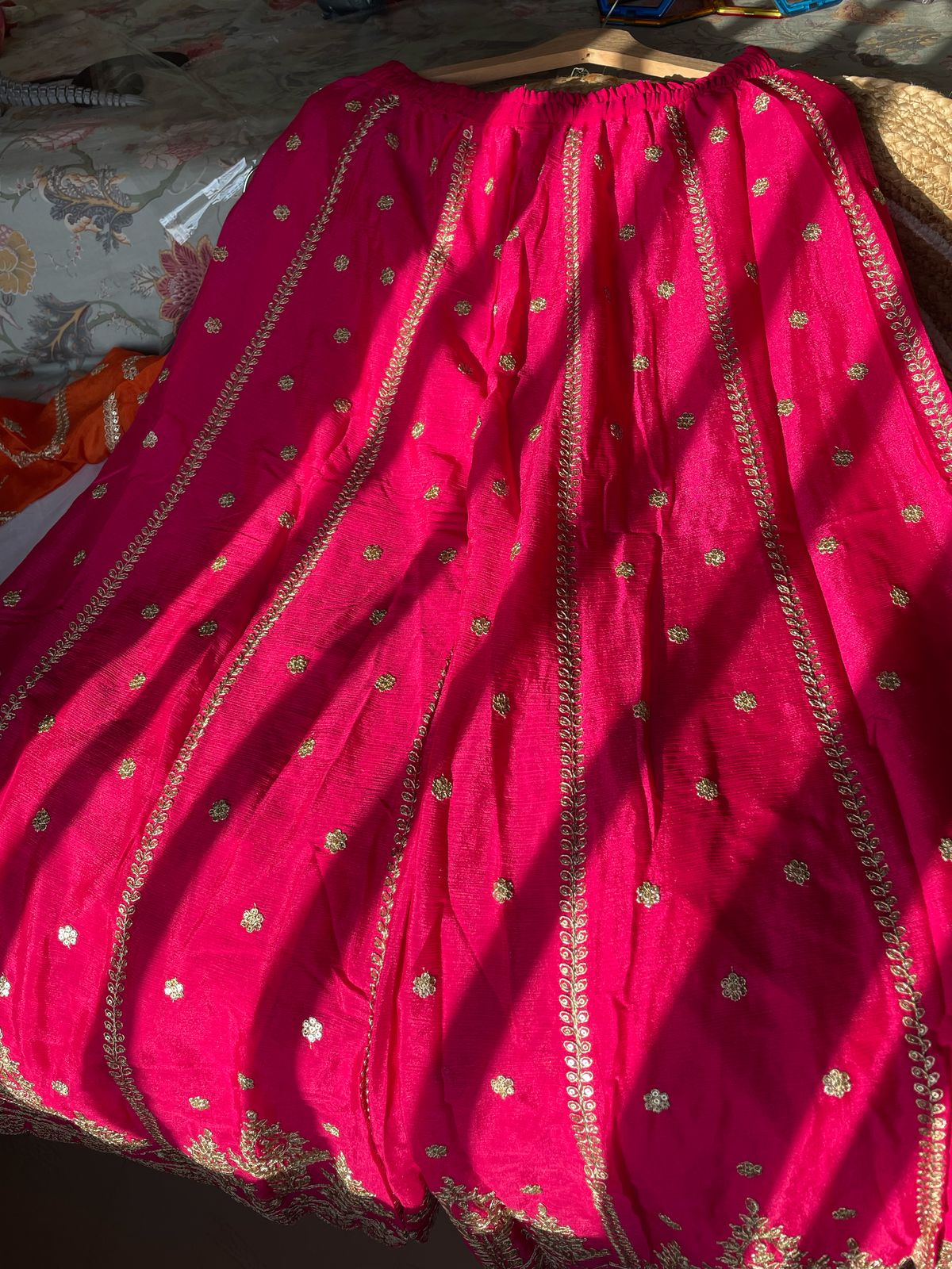 Elegant OrangePink Chinnon Sharara Set with Heavy Embroidery