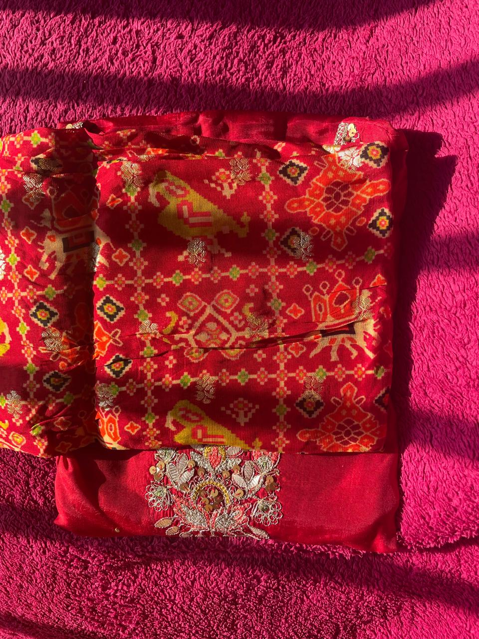 Red Dola Silk Suit Set with Gharchola Dupatta