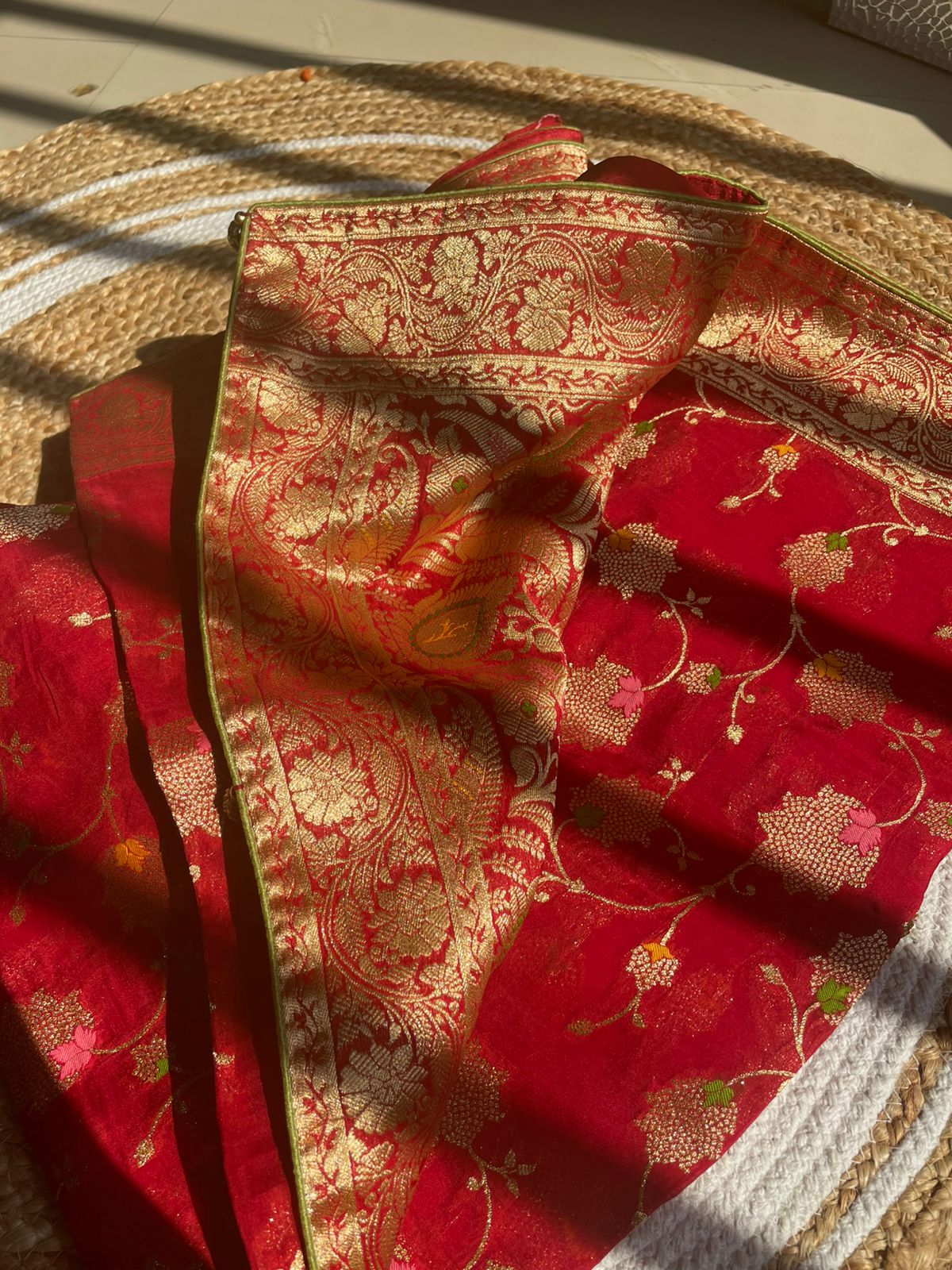 Luxurious Red Meenakari Georgette Saree with Intricate Zari Work
