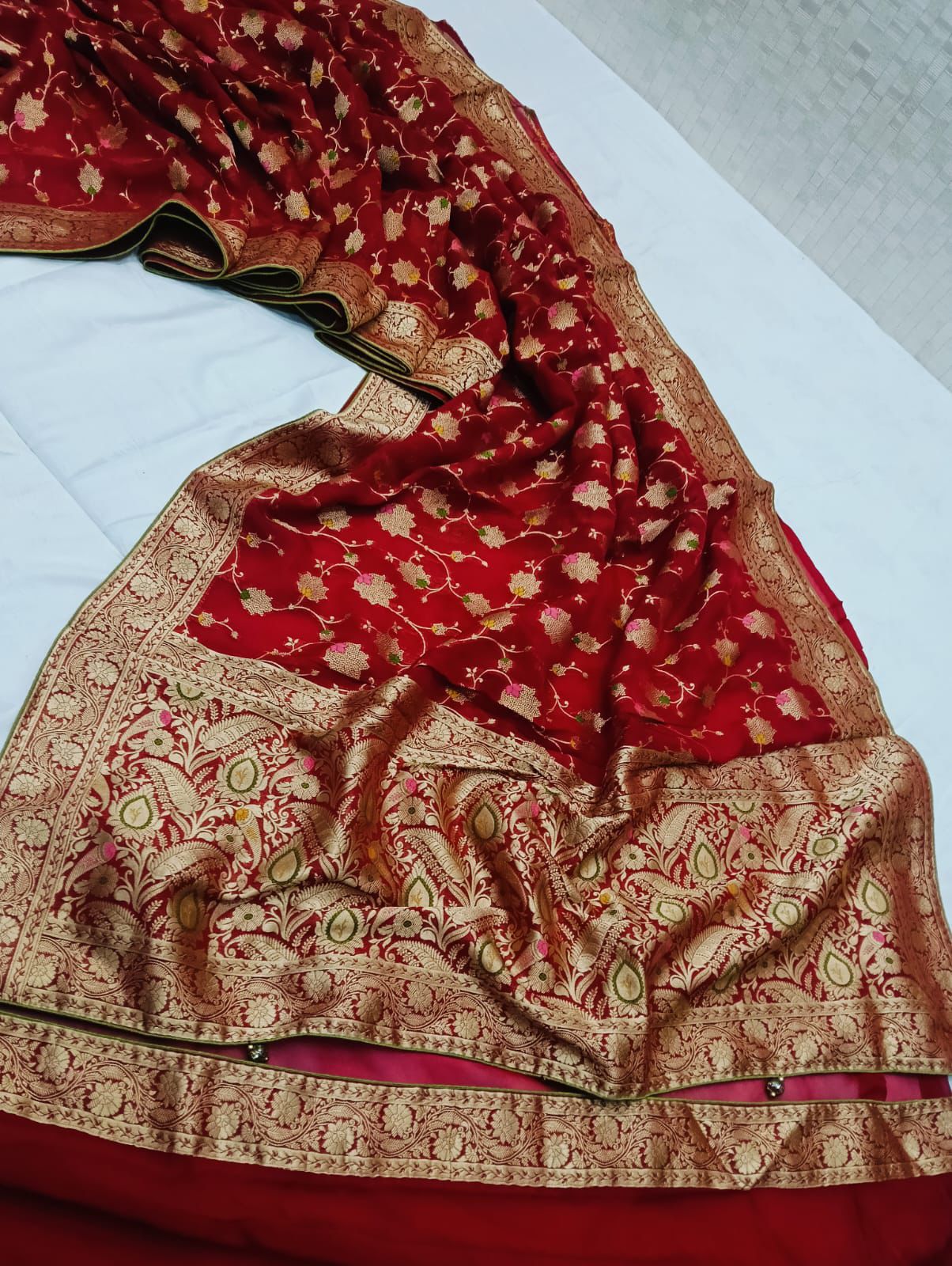 Luxurious Red Meenakari Georgette Saree with Intricate Zari Work