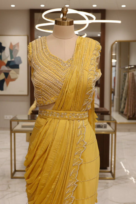 Chinnon Saree with Pearl Embroidered Blouse and Designer Border